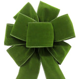 Wired Indoor Outdoor Moss Green Velvet Bow (2.5"ribbon~8"Wx16"L)