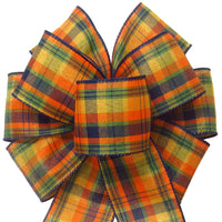 Fall Wreath Bows - Wired Navy Blue & Orange Plaid Fall Wreath Bows (2.5"ribbon~8"Wx16"L)