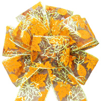 Wired Orange & Gold Glitter Fall Leaves Bows (2.5"ribbon~8"Wx16"L)