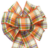 Wired Woven Orange & Cream Plaid Fall Bows (2.5"ribbon~10"Wx20"L)