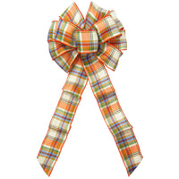 Wired Woven Orange & Cream Plaid Fall Bows (2.5"ribbon~10"Wx20"L)