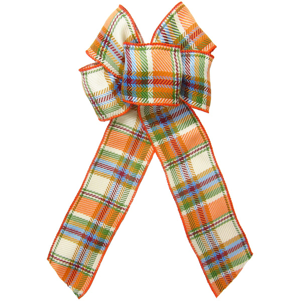Wired Woven Orange & Cream Plaid Fall Bows (2.5"ribbon~6"Wx10"L)