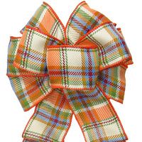 Wired Woven Orange & Cream Plaid Fall Bows (2.5"ribbon~8"Wx16"L)