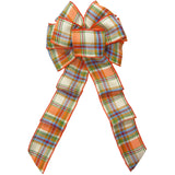Wired Woven Orange & Cream Plaid Fall Bows (2.5"ribbon~8"Wx16"L)