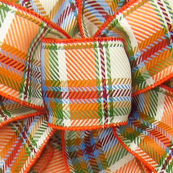 Wired Woven Orange & Cream Plaid Fall Ribbon (#40-2.5"Wx10Yards)