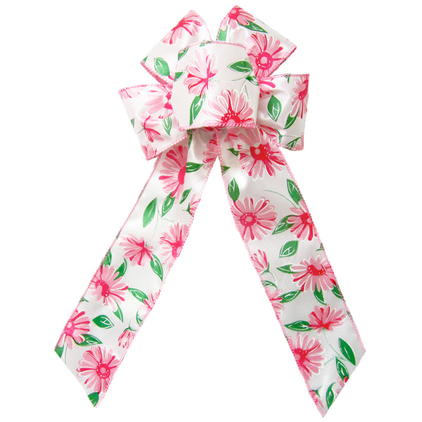 Wired Spring Pink Floral Blooms Bow (2.5"ribbon~6"Wx10"L)
