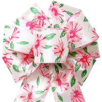 Wired Spring Pink Floral Blooms Bow (2.5"ribbon~8"Wx16"L)