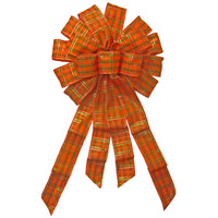 Fall Plaid Bows - Wired Pumpkin Plaid Bows (2.5"ribbon~14"Wx24"L)