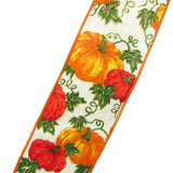 Wired Harvest Pumpkins on Ivory Check Ribbon (#40-2.5"Wx10Yards)