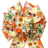 Fall Wreath Bows - Wired Pumpkins Sunflowers & Rose Hips Fall Bows (2.5"ribbon~8"Wx16"L)