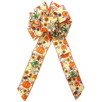 Sunflower Bows - Wired Pumpkins Sunflowers & Rose Hips Fall Bows (2.5"ribbon~8"Wx16"L)