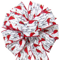 Cardinal Bows - Wired Red Birds on White Birch Trees Bow (2.5"ribbon~10"Wx20"L)
