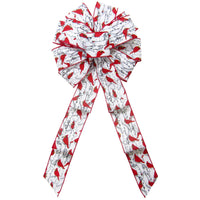 Natural Bows - Wired Red Birds on White Birch Trees Bow (2.5"ribbon~10"Wx20"L)
