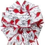 Christmas Wreath Bows - Wired Red Birds on White Birch Trees Bow (2.5"ribbon~8"Wx16"L)