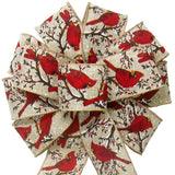Natural Christmas Bows - Wired Red Cardinals on Snowy Braches Bow (2.5"ribbon~10"Wx20"L)