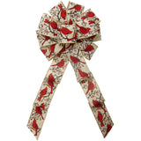 Christmas Bows - Wired Red Cardinals on Snowy Branches Bow (2.5"ribbon~10"Wx20"L)