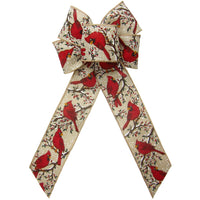 Natural Bird Bows - Wired Red Cardinals on Snowy Braches Bow (2.5"ribbon~6"Wx10"L)