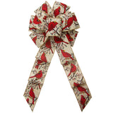 Birds & Berries Bows - Wired Red Cardinals on Snowy Branches Bow (2.5"ribbon~8"Wx16"L)