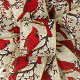 Natural Christmas Ribbon - Wired Red Cardinals on Snowy Branches Ribbon (#40-2.5"Wx10Yards)