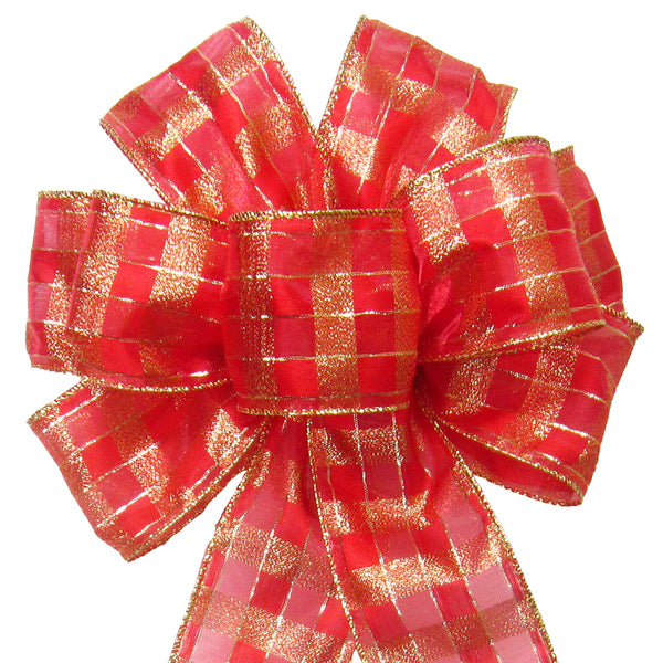 Wired Red & Gold Sparkle Plaid Bow (2.5"ribbon~8"Wx16"L)