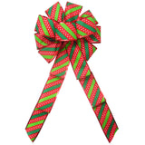 Christmas Bows - Wired Red & Green Dotted Stripes Bow (2.5"ribbon~10"Wx20"L)