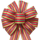 Wired Red & Green Sparkle Cabana Stripe Bow (2.5"ribbon~10"Wx20"L)