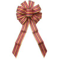 Wired Red & Green Sparkle Cabana Stripe Bow (2.5"ribbon~10"Wx20"L)