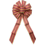 Wired Red & Green Sparkle Cabana Stripe Bow (2.5"ribbon~10"Wx20"L)