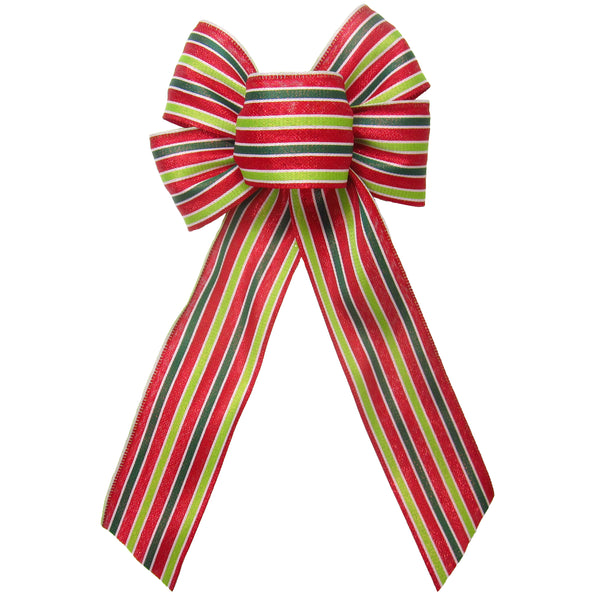 Wired Red & Green Sparkle Stripe Bow (2.5"ribbon~6"Wx10"L)