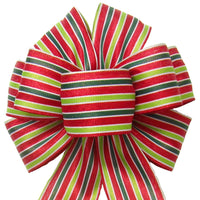 Wired Red & Green Sparkle Stripe Bow (2.5"ribbon~8"Wx16"L)