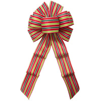 Wired Red & Green Sparkle Stripe Bow (2.5"ribbon~8"Wx16"L)