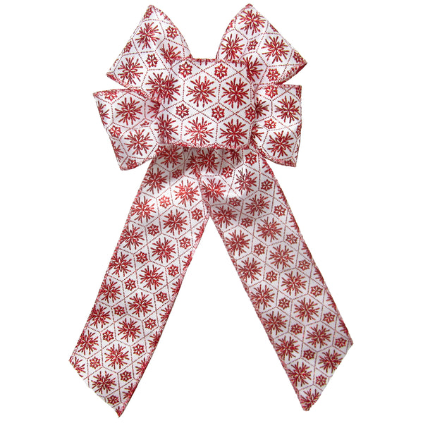 Red Sparkling Snowflakes Bow (2.5"ribbon~6"Wx10"L)