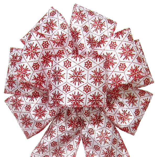 Red Sparkling Snowflakes Bow (2.5"ribbon~8"Wx16"L)