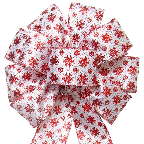 Red Sparkling Snowflakes Bow (2.5"ribbon~10"Wx20"L)