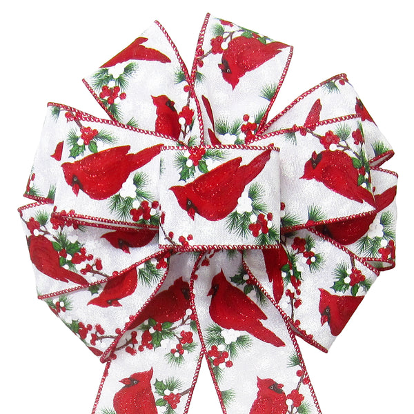 Wired Red & White Berries & Birds Bow (2.5"ribbon~10"Wx20"L)