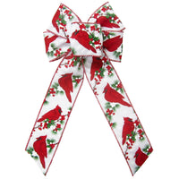 Wired Red & White Berries & Birds Wreath Bow (2.5"ribbon~6"Wx10"L)