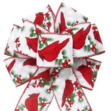 Wired Red & White Berries & Birds Wreath Bow (2.5"ribbon~8"Wx16"L)