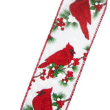 Wired Red & White Berries & Birds Ribbon (#40-2.5"Wx10Yards)