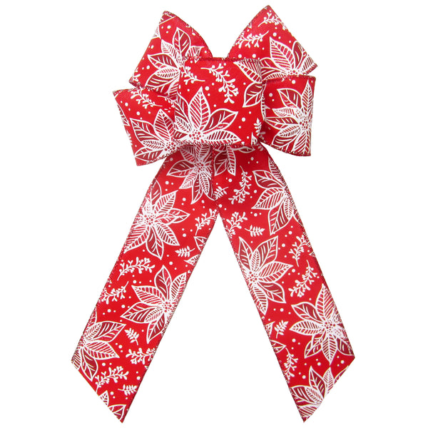 Wired Red & White Sparkling Poinsettia Bow (2.5"ribbon~6"Wx10"L)