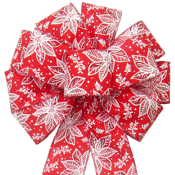 Wired Red & White Sparkling Poinsettia Bow (2.5"ribbon~10"Wx20"L)