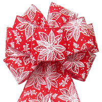 Wired Red & White Sparkling Poinsettia Bow (2.5"ribbon~8"Wx16"L)