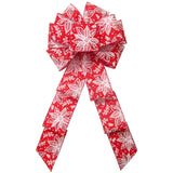 Wired Red & White Sparkling Poinsettia Bow (2.5"ribbon~8"Wx16"L)