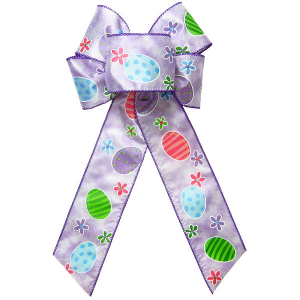 Easter bows - Wired Small Lavender Easter Eggs Bow (2.5"ribbon~6"Wx10"L)