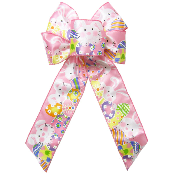 Easter Bows - Wired Small Pink Easter Bunny Bow (2.5"ribbon~6"Wx10"L)