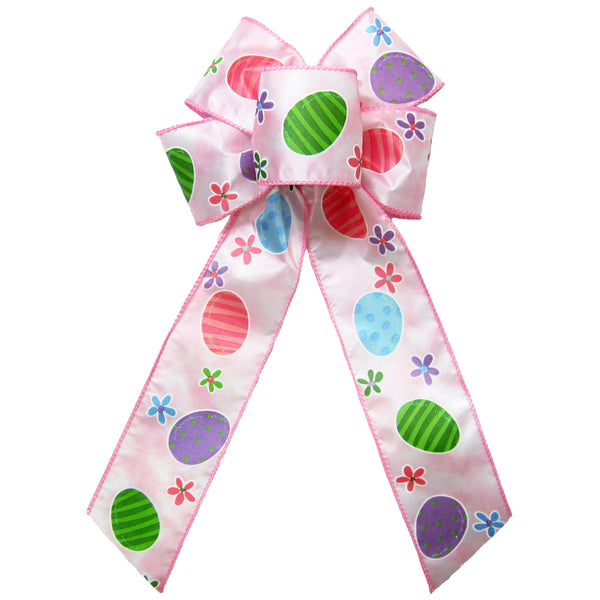 Easter Bows - Wired Small Pink Easter Eggs Bow (2.5"ribbon~6"Wx10"L)