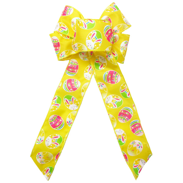 Easter Bows - Wired Small Yellow Easter Eggs Bow (2.5"ribbon~6"Wx10"L)