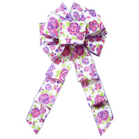 Wired Spring Purple Floral Blooms Bow (2.5"ribbon~8"Wx16"L)