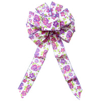 Wired Spring Purple Floral Blooms Bow (2.5"ribbon~10"Wx20"L)