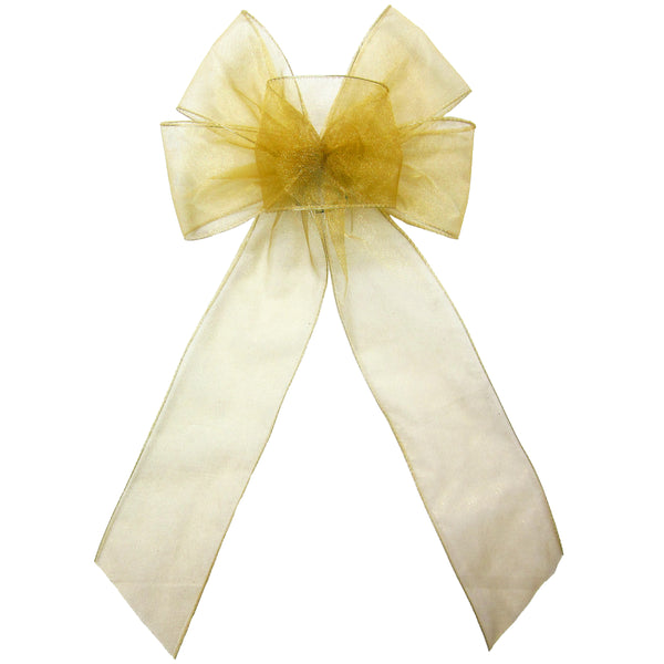 Wired Gold Chiffon Sheer Bows (2.5"ribbon~6"Wx10"L)