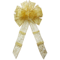 Wired Gold Sparkle Swirl Bow (2.5"ribbon~10"Wx20"L)